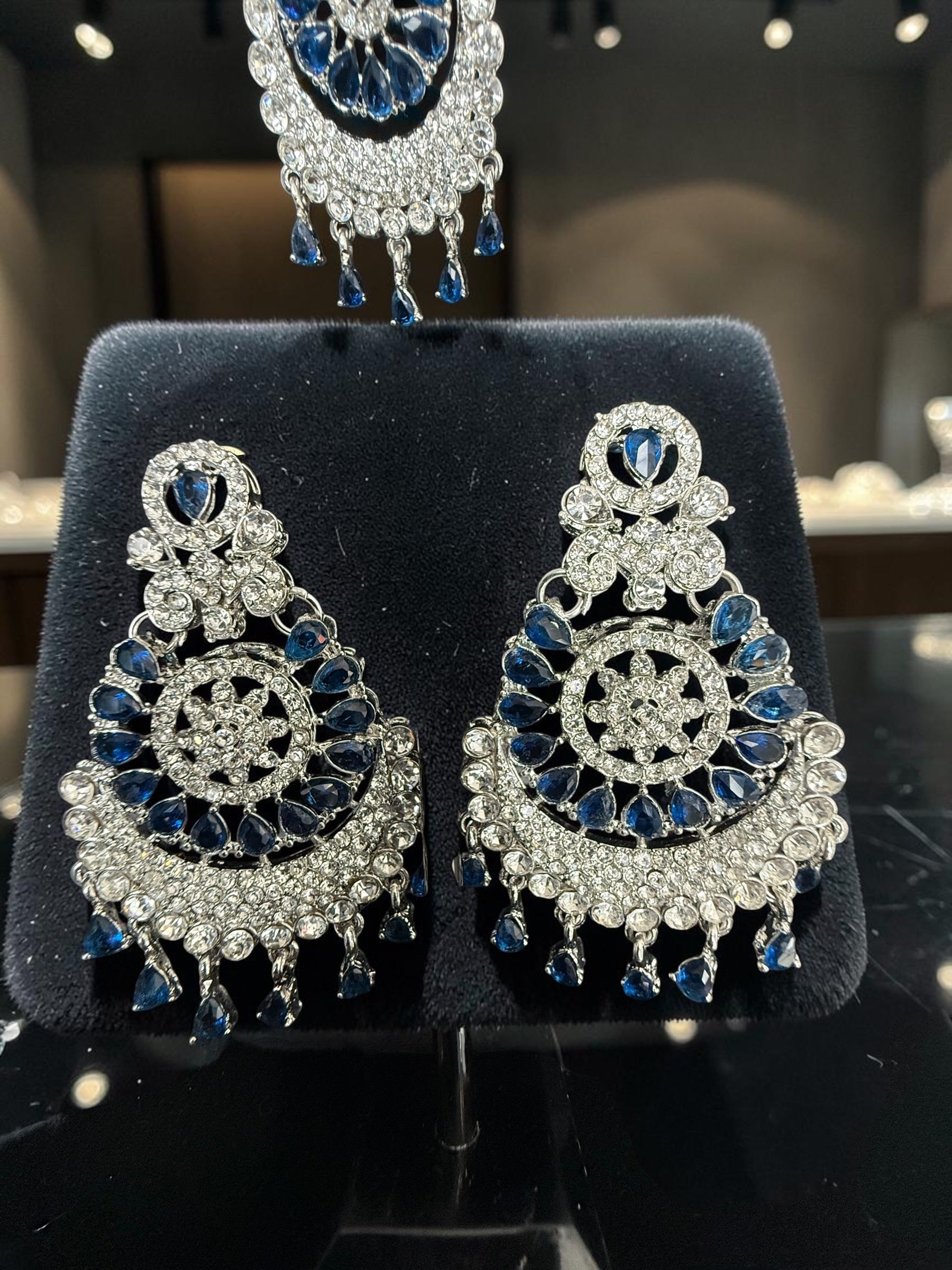 Indian Pakistani Afghan American Diamond Earrings with Maang Tikka Set | Bridal Chandbali Earrings | Wedding Jewelry Gift | 6 Color Options