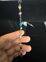 Multicolor Crystal Tennis Bracelet – Rainbow Geometric Stone Silver-Tone Bracelet for Women 7067