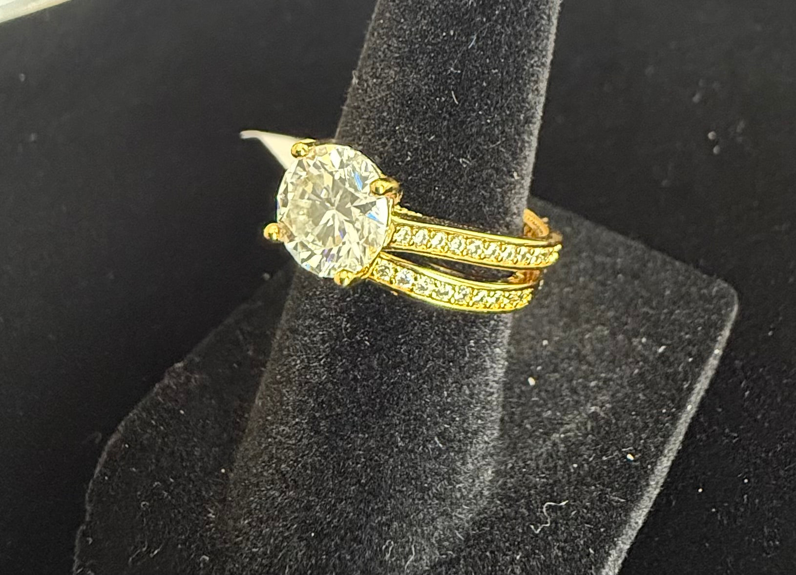 Size 6 Gold-Tone Sterling Silver Moissanite Bridal Ring Set – Round-Cut Solitaire 6014