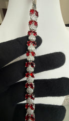 Ruby Red Crystal Heart Link Bracelet – Silver Tone Sparkling Statement Jewelry 7102