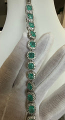 Aqua Green Cushion Cut Halo Crystal Tennis Bracelet – Silver Tone Statement Jewelry 7112