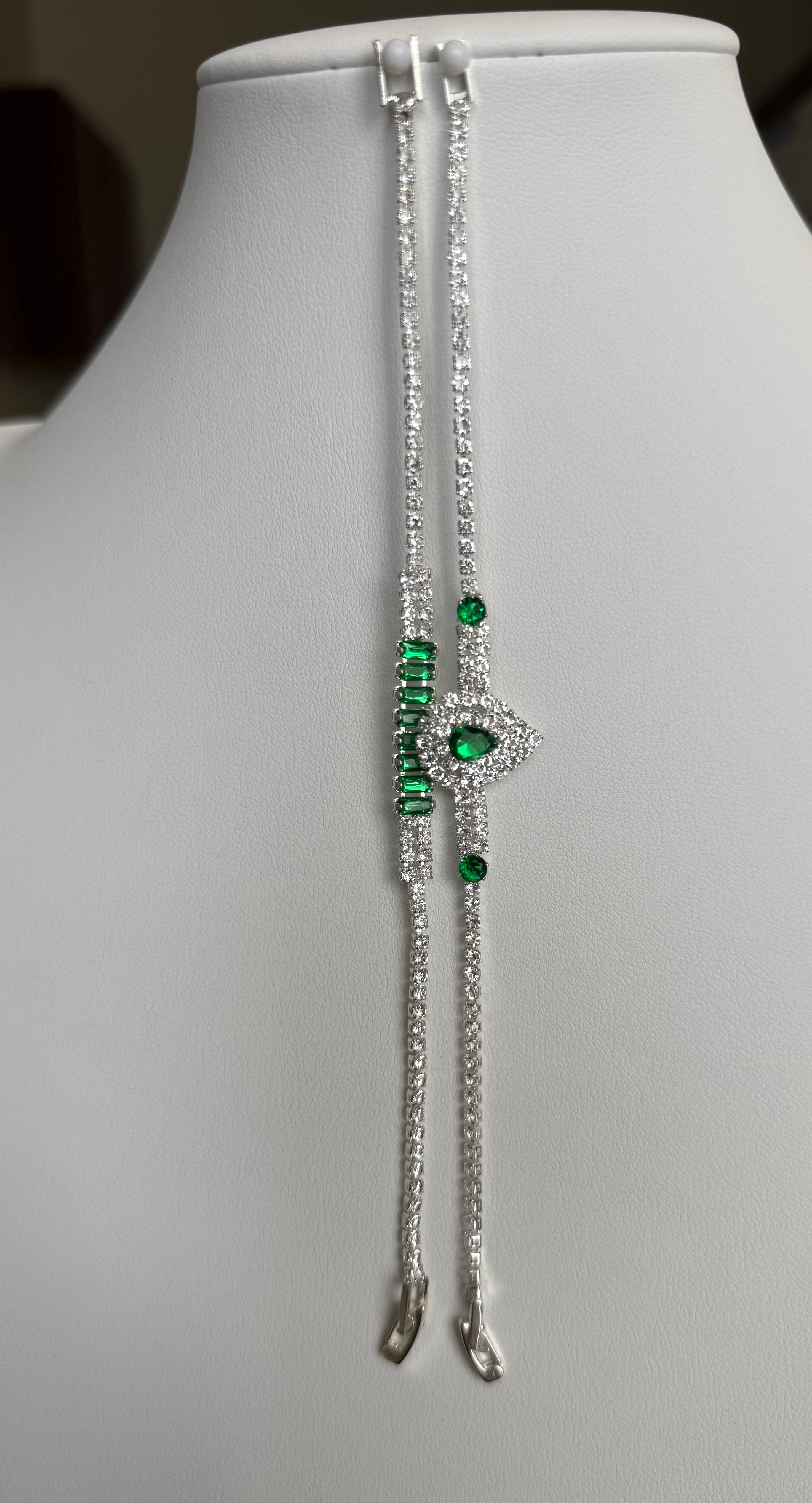 Emerald Green Crystal Double Bracelet Set – Silver Tone Pear & Baguette Statement Bracelets 7106