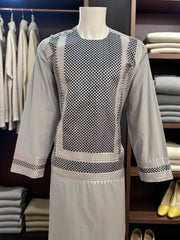 Men’s Gray Kameez with Black and Silver Machine Embroidery – XXL | Luqmaan Boutique