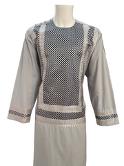 Men’s Gray Kameez with Black and Silver Machine Embroidery – XXL | Luqmaan Boutique