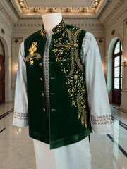 Handmade Velvet Waistcoat with Gold Somma BorrBorr Embroidery – Medium to Large