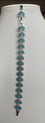 Aqua Blue Crystal Heart Bracelet – Silver Tone Sparkling Heart Link Bracelet, Gift Ready 7079
