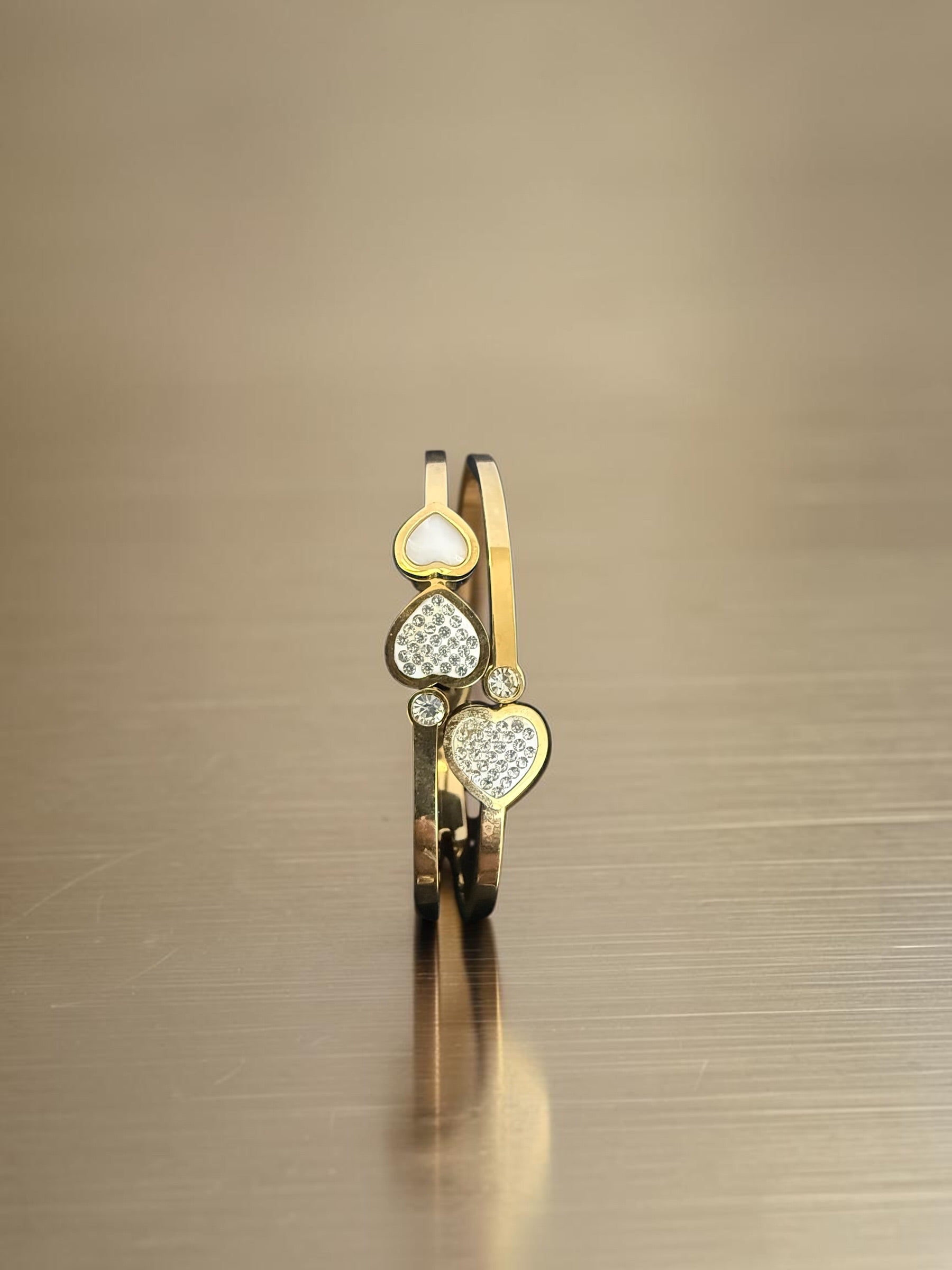 Triple Heart Crystal Gold-Tone Hinged Bangle Bracelet 8020