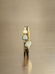 Triple Heart Crystal Gold-Tone Hinged Bangle Bracelet 8020