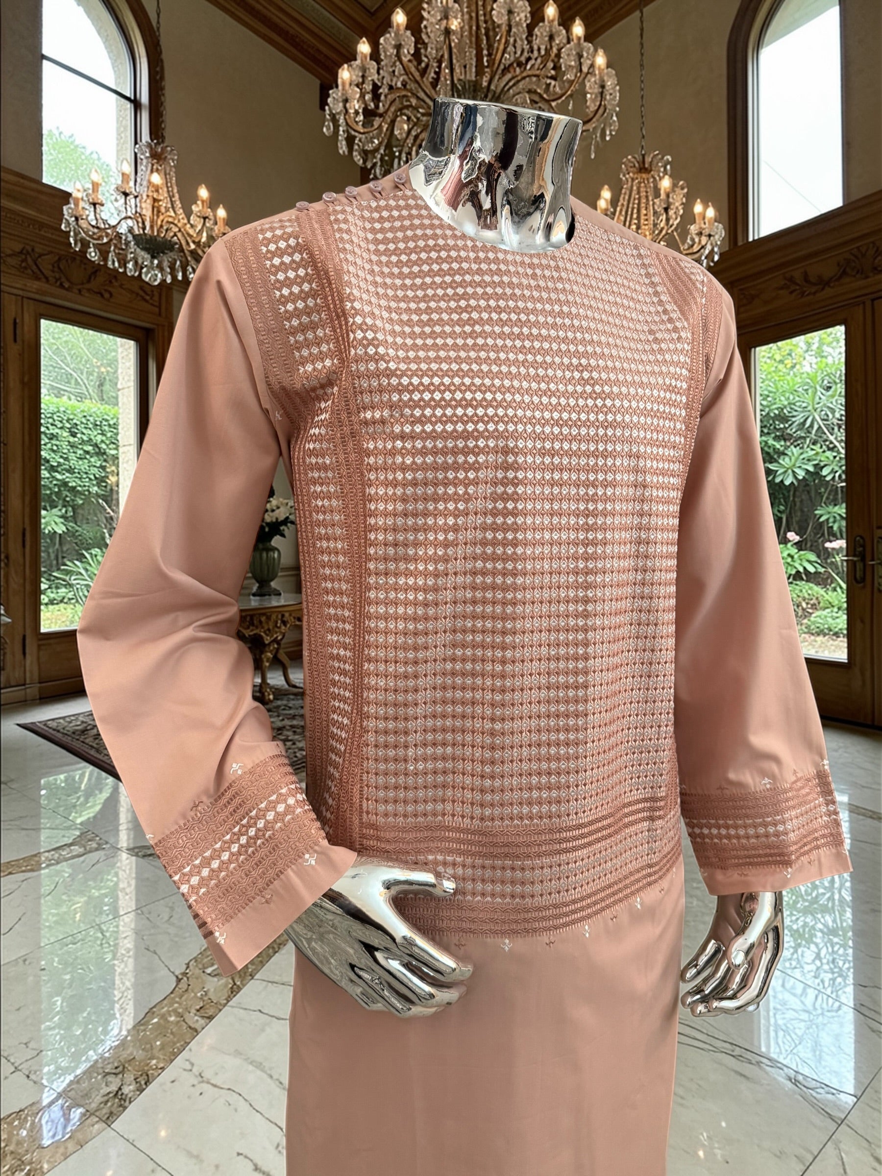 XL Rosewood Afghan Kameez – Premium Fabric with High-Quality Matching Embroidery