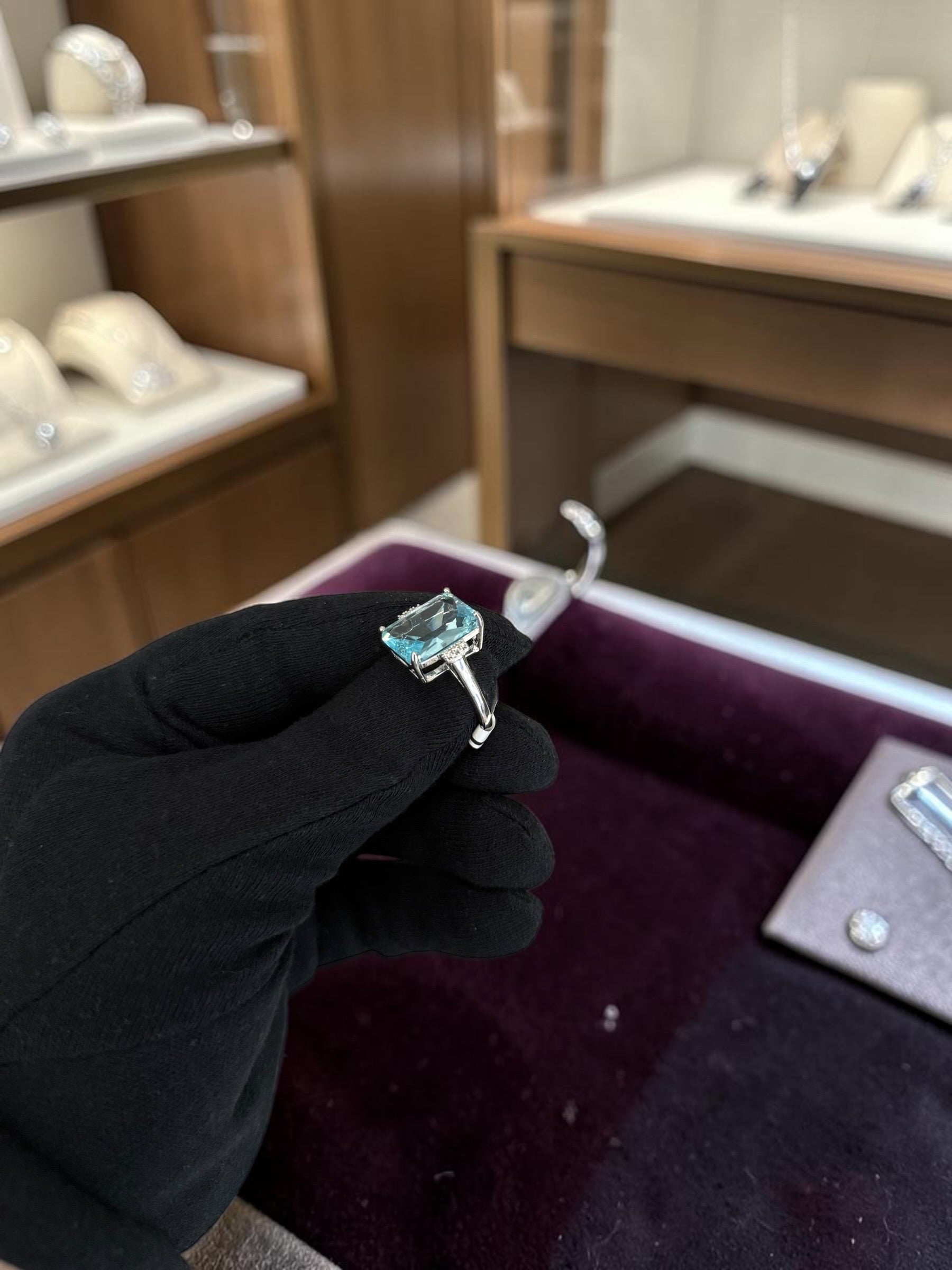 Elegant Emerald Cut Sky Blue Zircon Cocktail Ring for Women – Silver Plated Statement Engagement & Wedding Ring S6
