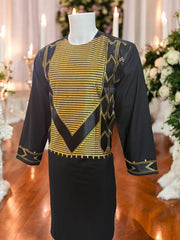Afghan Parahan Tunban for Men Machine Embroidered Black Gold Traditional Wear Medium