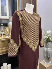 Men’s Maroon Kameez – Maroon with Gold Geometric Machine Embroidery | XL Afghan Traditional Wear