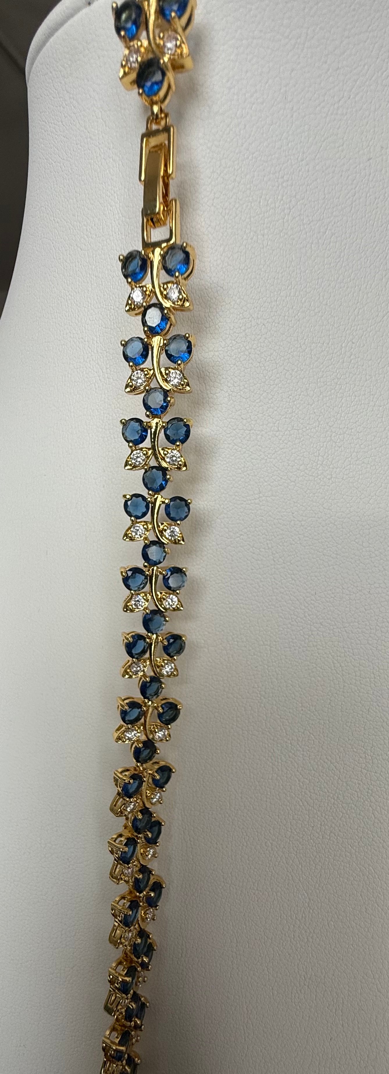Sapphire Blue Butterfly Crystal Bracelet – Gold Tone Rhinestone Statement Jewelry 7081