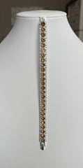 Champagne Crystal Double Row Tennis Bracelet – Silver Tone Statement Bracelet 7108