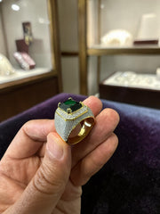 Men’s Green Zircon Statement Ring – Gold Tone Brass Cluster Design CGR