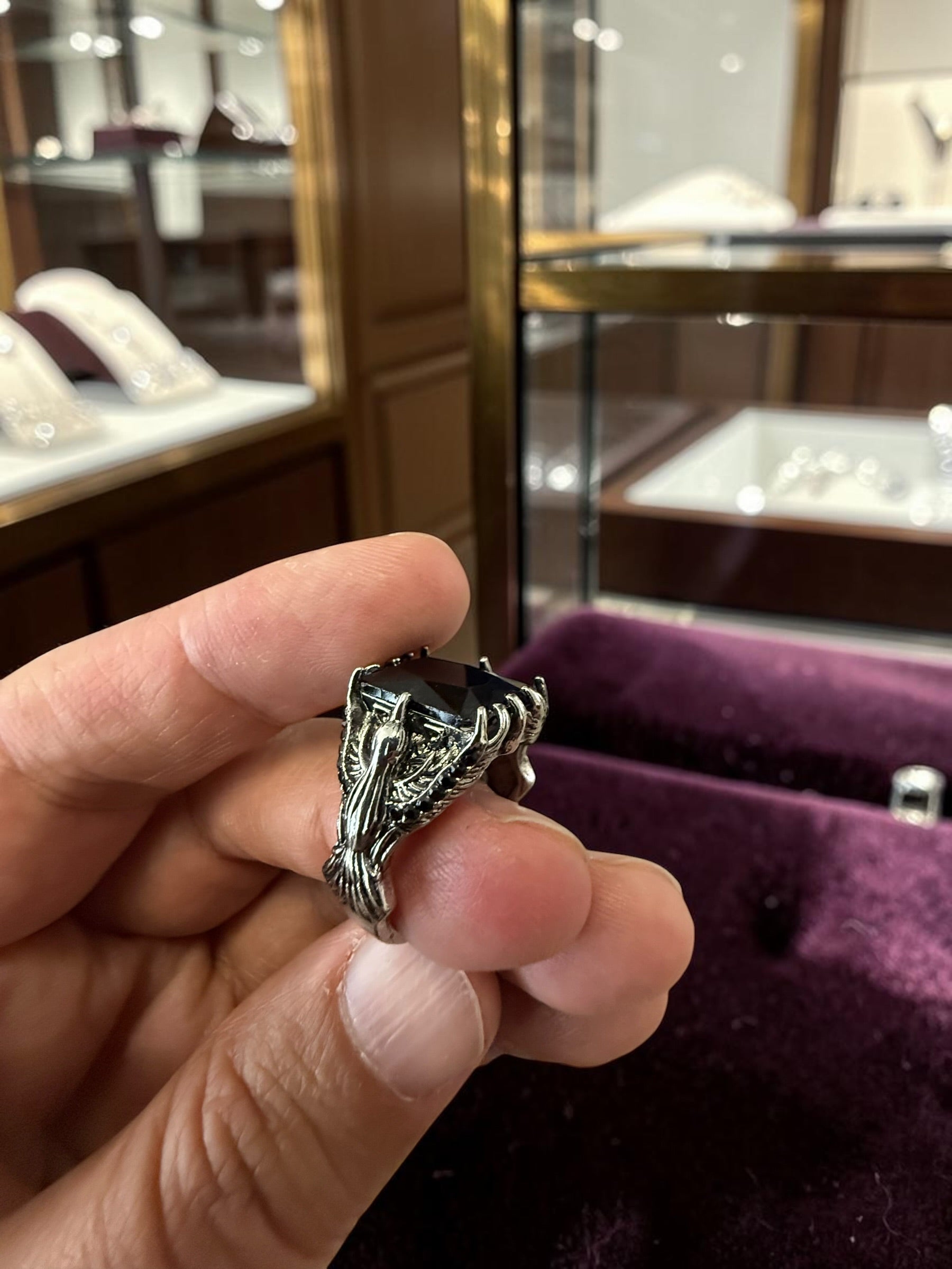 Midnight Black Turkish Eagle Ring – Vintage Ottoman Style Ring