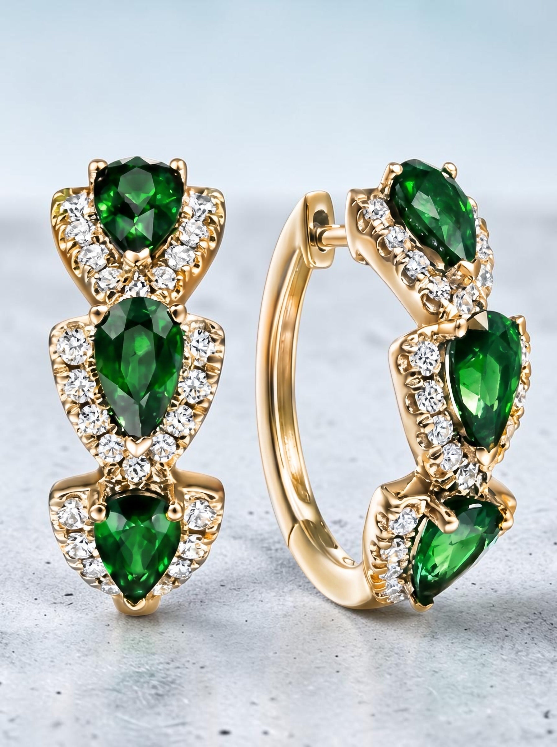 Emerald Earrings – Pear Cut Zircon Hoop Earrings for Women | Gold & Silver Plated Bridal Hoops