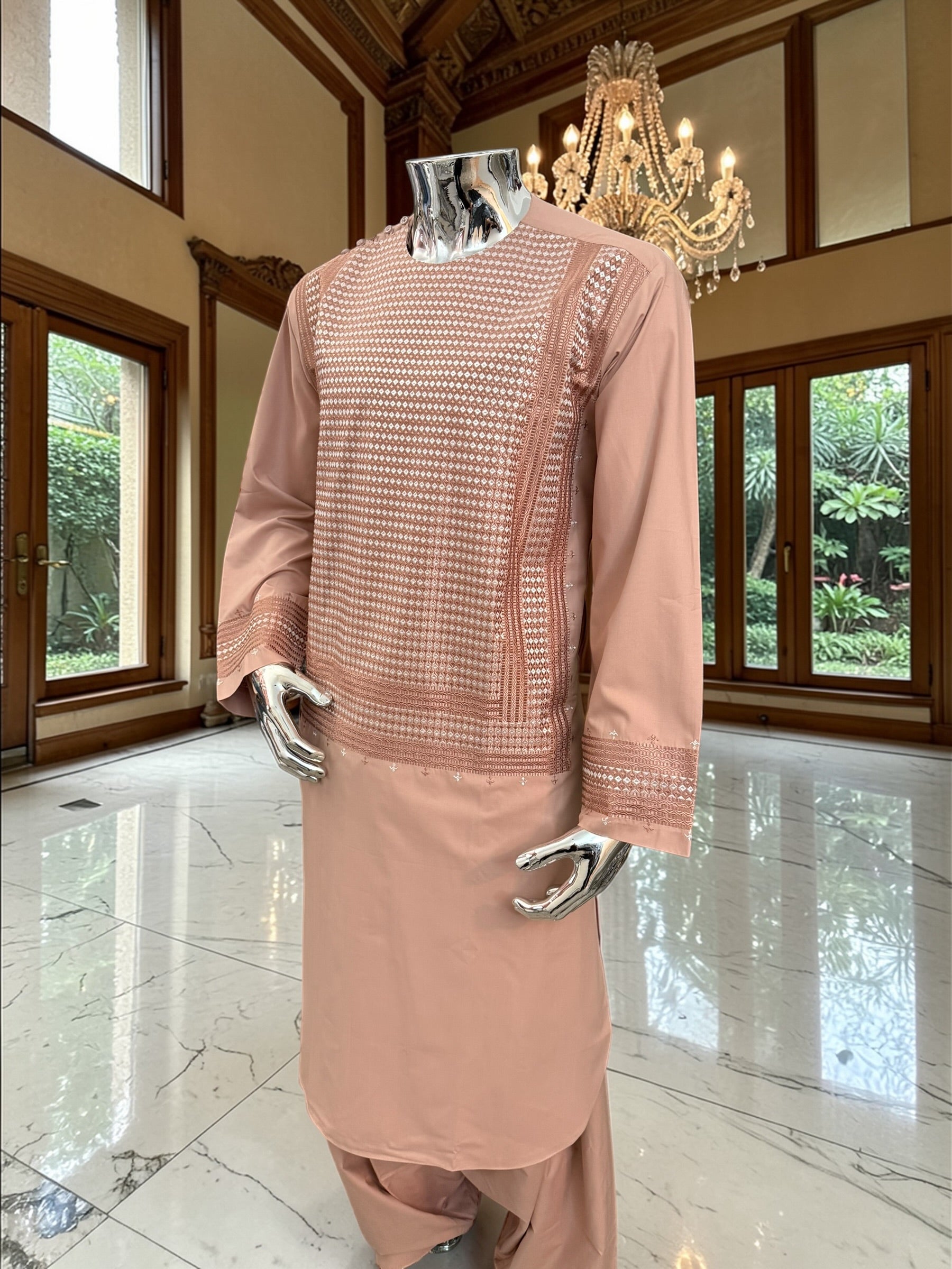 XL Rosewood Afghan Kameez – Premium Fabric with High-Quality Matching Embroidery