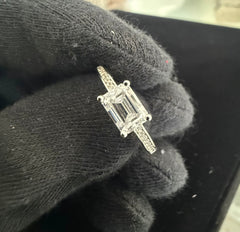Emerald-Cut Moissanite Sterling Silver Engagement Ring – Size 7.  6021