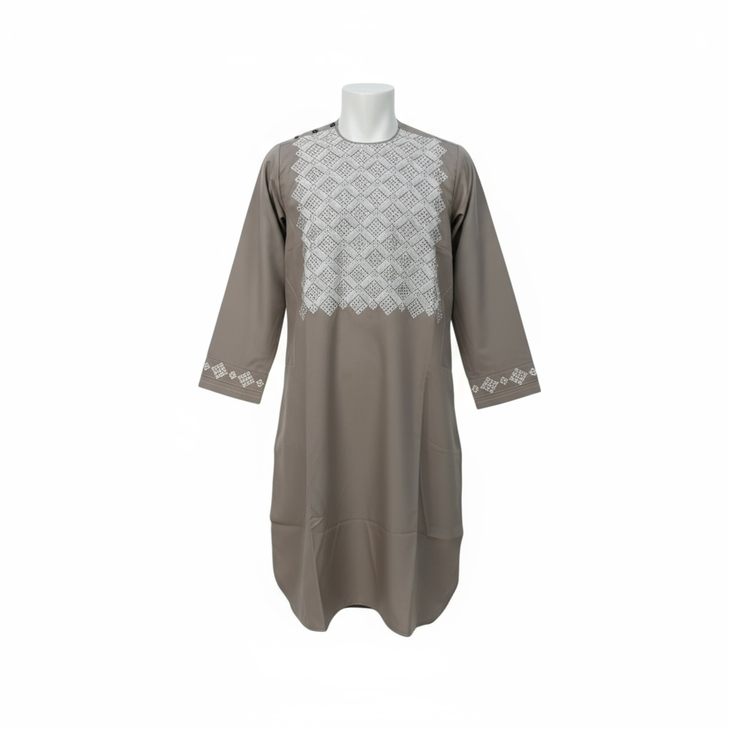 9 Years old Boys Taupe Parahan Tunban Afghan Machine Embroidered Outfit