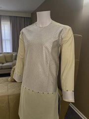 Men’s Pistachio Kameez with Black & Matching Color Machine Embroidery – Small Size | Luqmaan Boutique