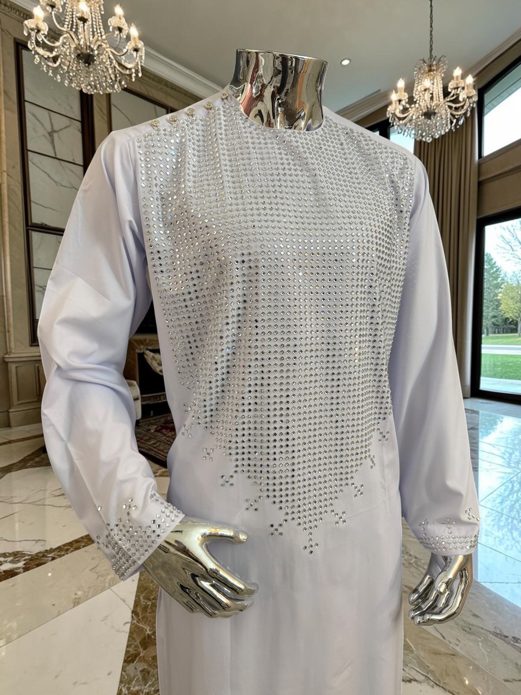 Medium White Shesha Afghan Parahan Tunban Groom Wear