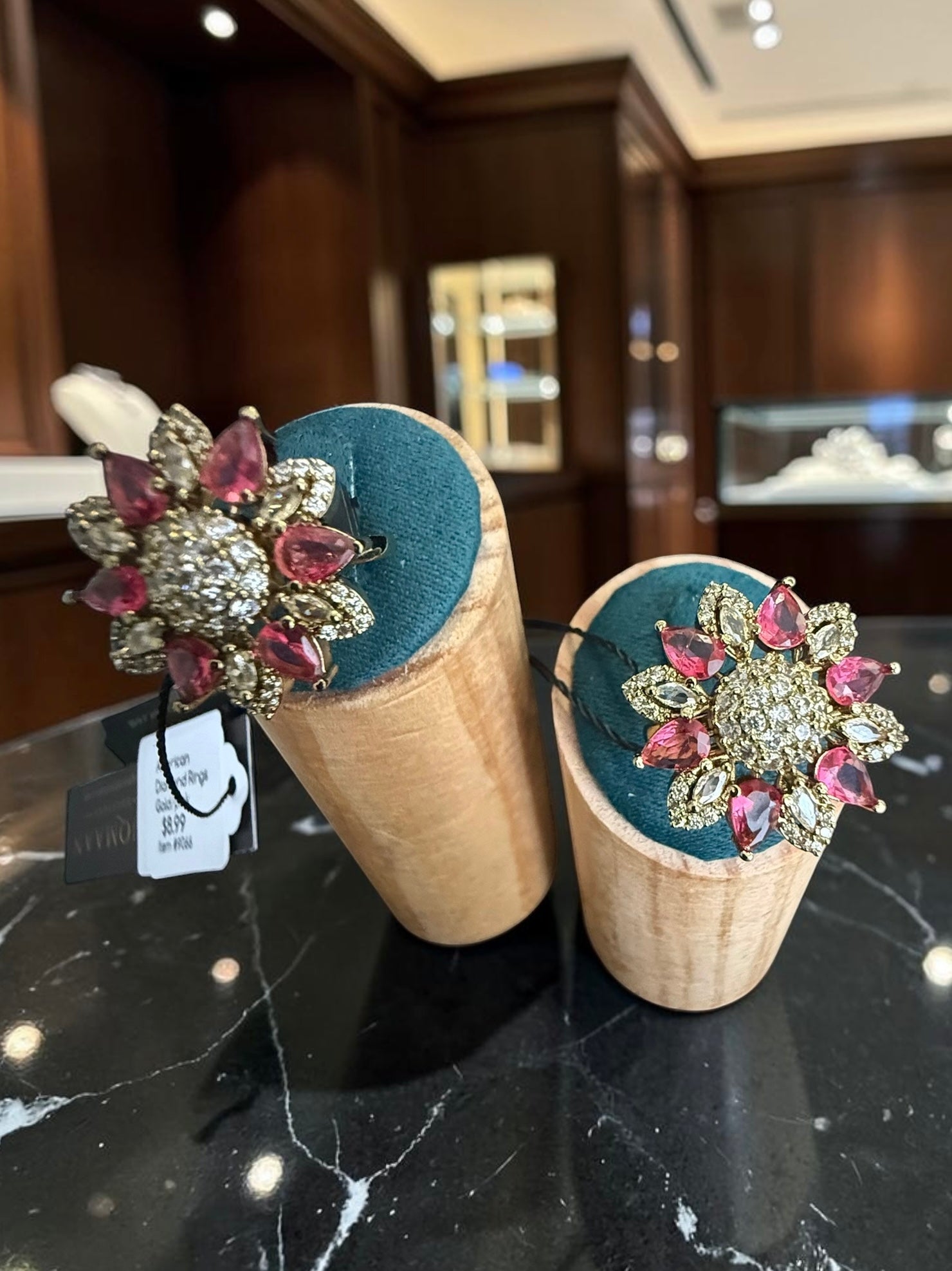 Adjustable American Diamond Floral Statement Ring | Gold-Tone Brass | 6 Color Options | Gift Box Included | Indian Pakistani Afghan Jewelry
