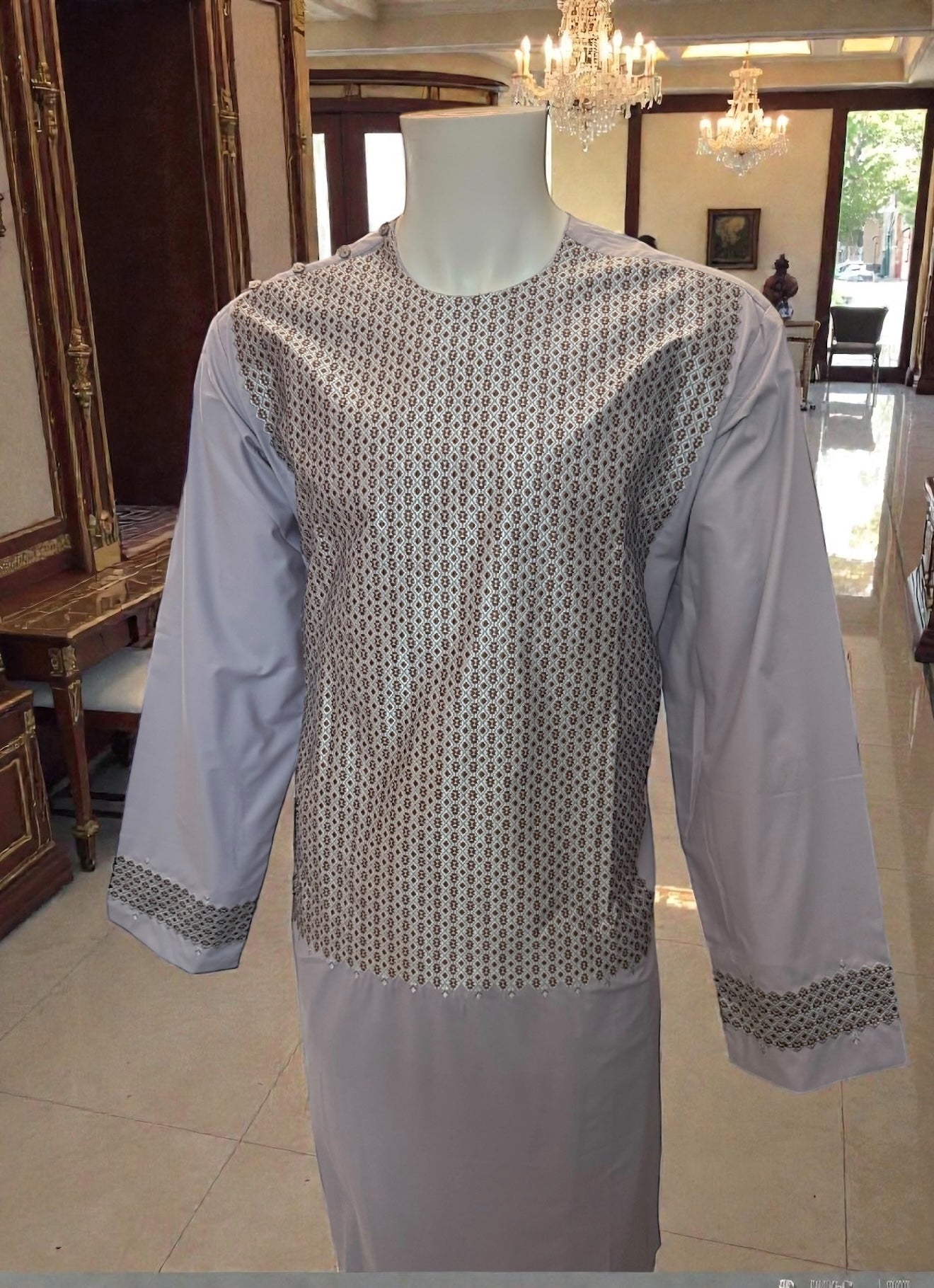 X-Large Lavender Afghan Parahan Tunban for Men with Machine Embroidery