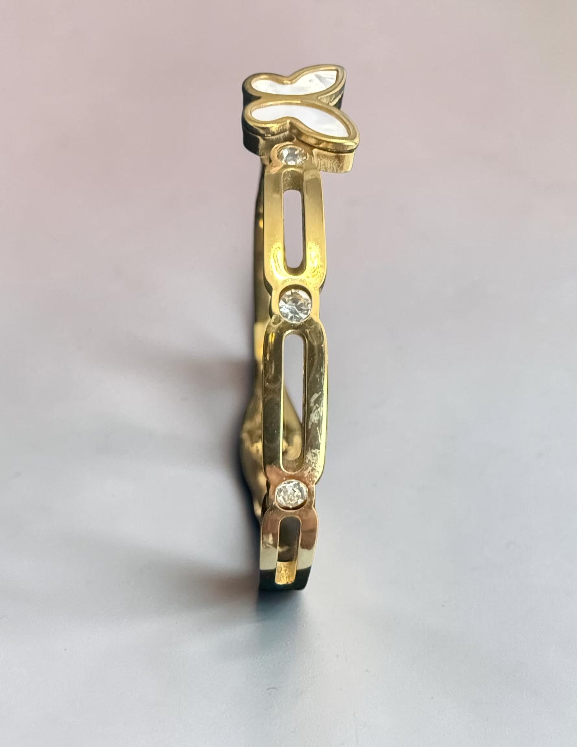 Gold-Tone White Butterfly Stretch-Open Bangle Bracelet 8059