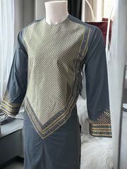 Men’s Slate Blue Parahan Tumban with Gold Embroidery Small
