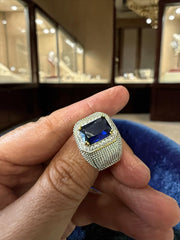 Men’s Blue Zircon Statement Ring Brass Cocktail Ring (Vintage Style)CBB
