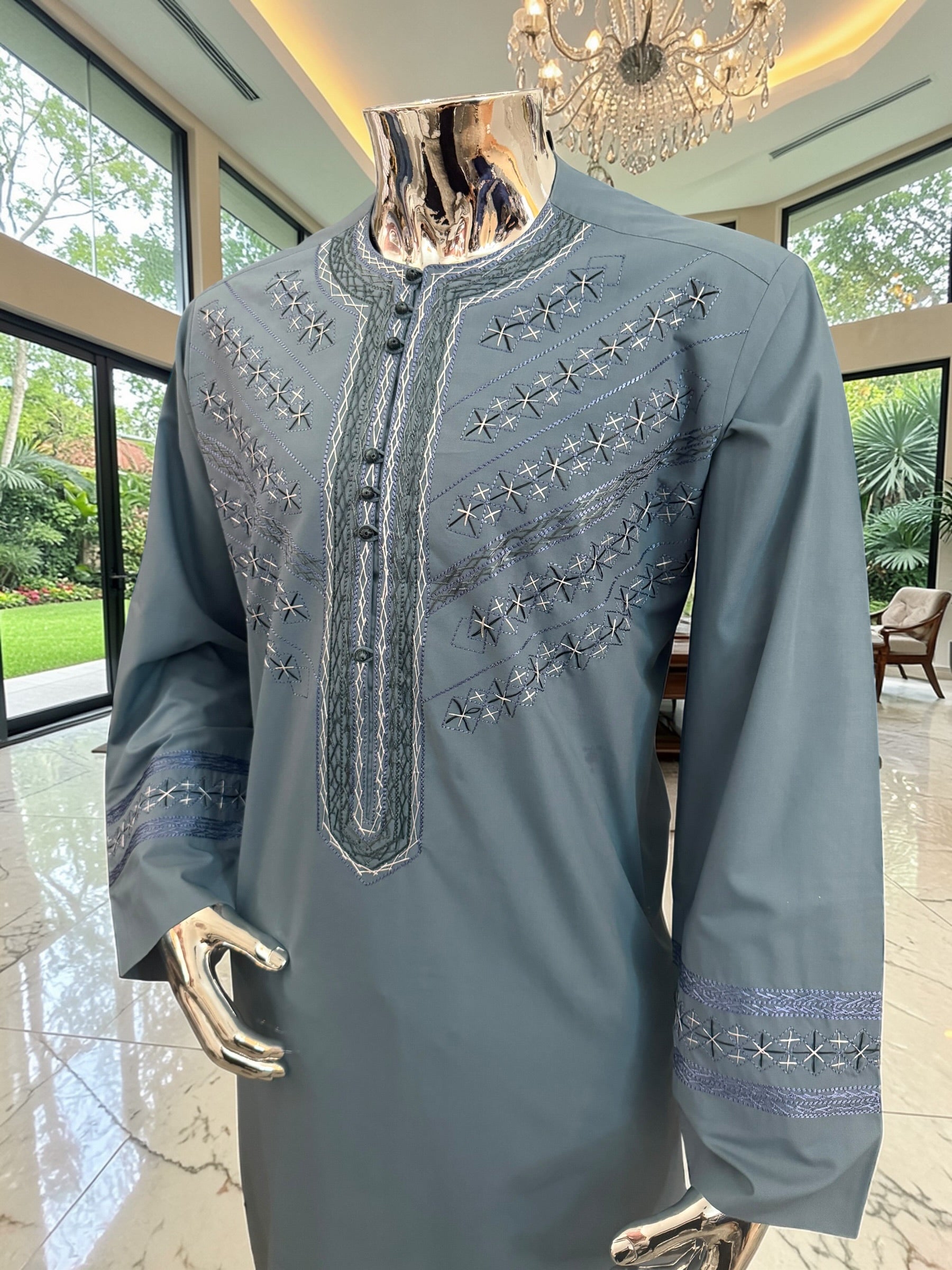 X-Large Teal Afghan Parahan Tunban with Hand Embroidery Traditional Men’s Outfit