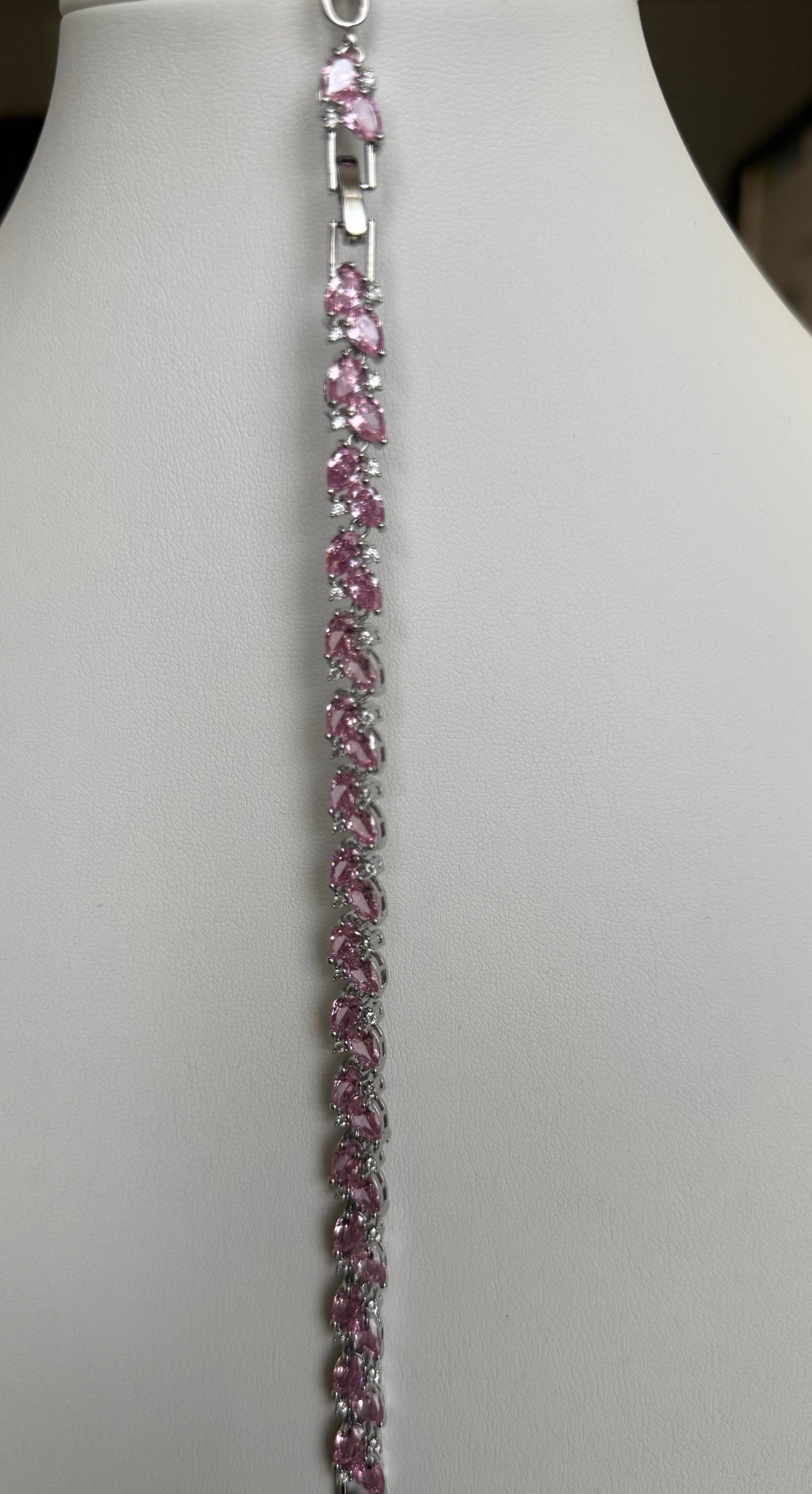 Pink Crystal Tennis Bracelet for Women – Silver Tone Statement Bracelet – Luxury Gift Bracelet 7244
