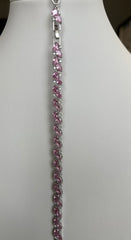 Pink Crystal Tennis Bracelet for Women – Silver Tone Statement Bracelet – Luxury Gift Bracelet 7244