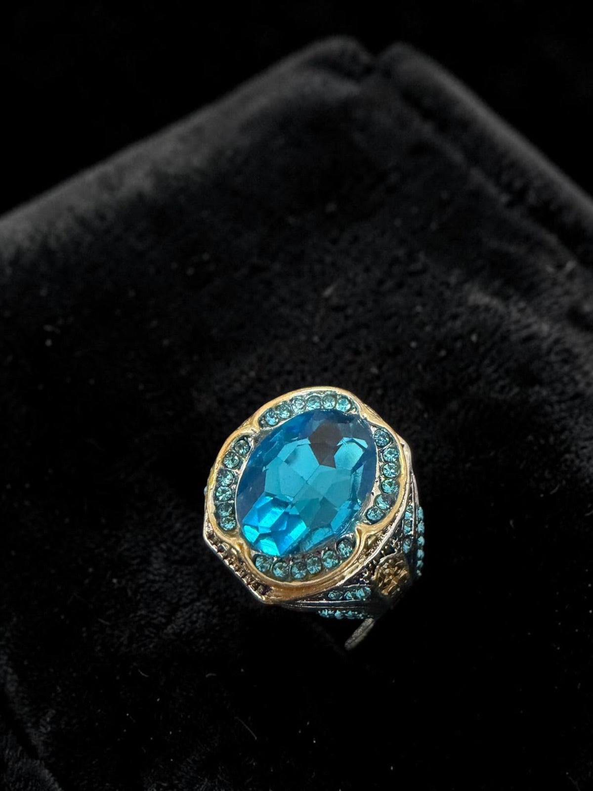 Men’s Vintage Blue Crystal Statement Ring – Silver Plated Ottoman Turkish Style Gemstone Ring G3