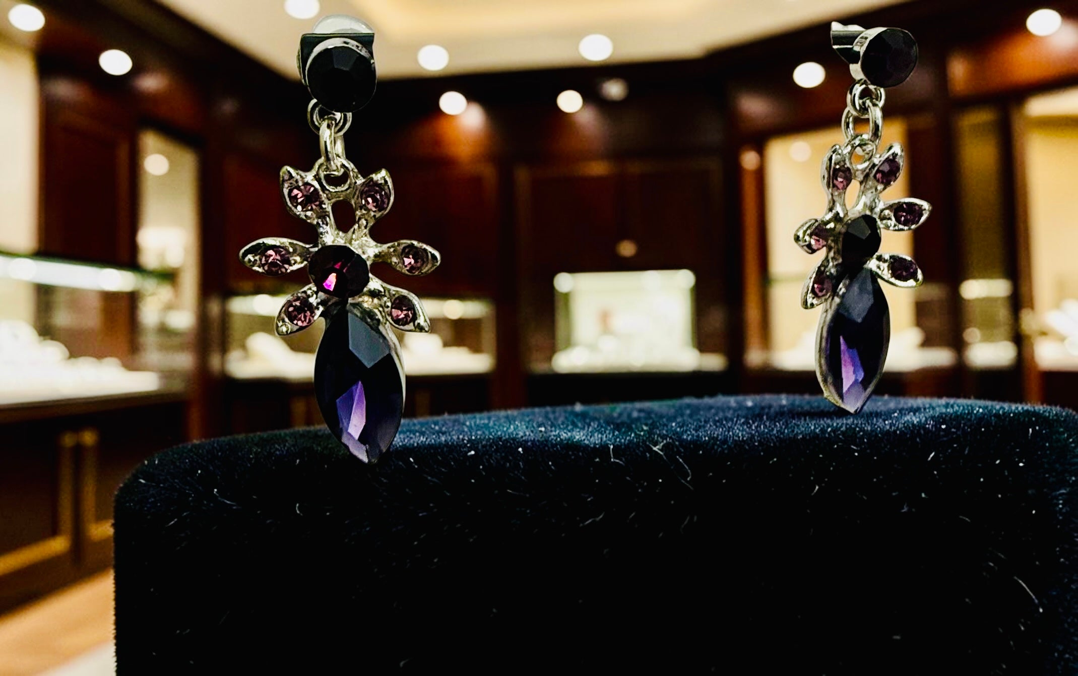 Silver-Plated Purple Crystal Necklace & Earrings Set | Elegant Statement Jewelry 072