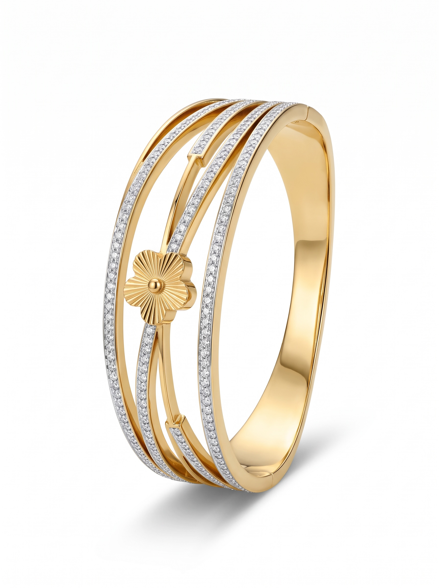 Gold-Tone Floral Crystal Hinged Bangle Bracelet for Women 8021