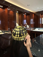 Gold-Tone middle eastern Coin Hat for Women – Traditional Bridal Head Cap, Festival Coin Headdress 7000
