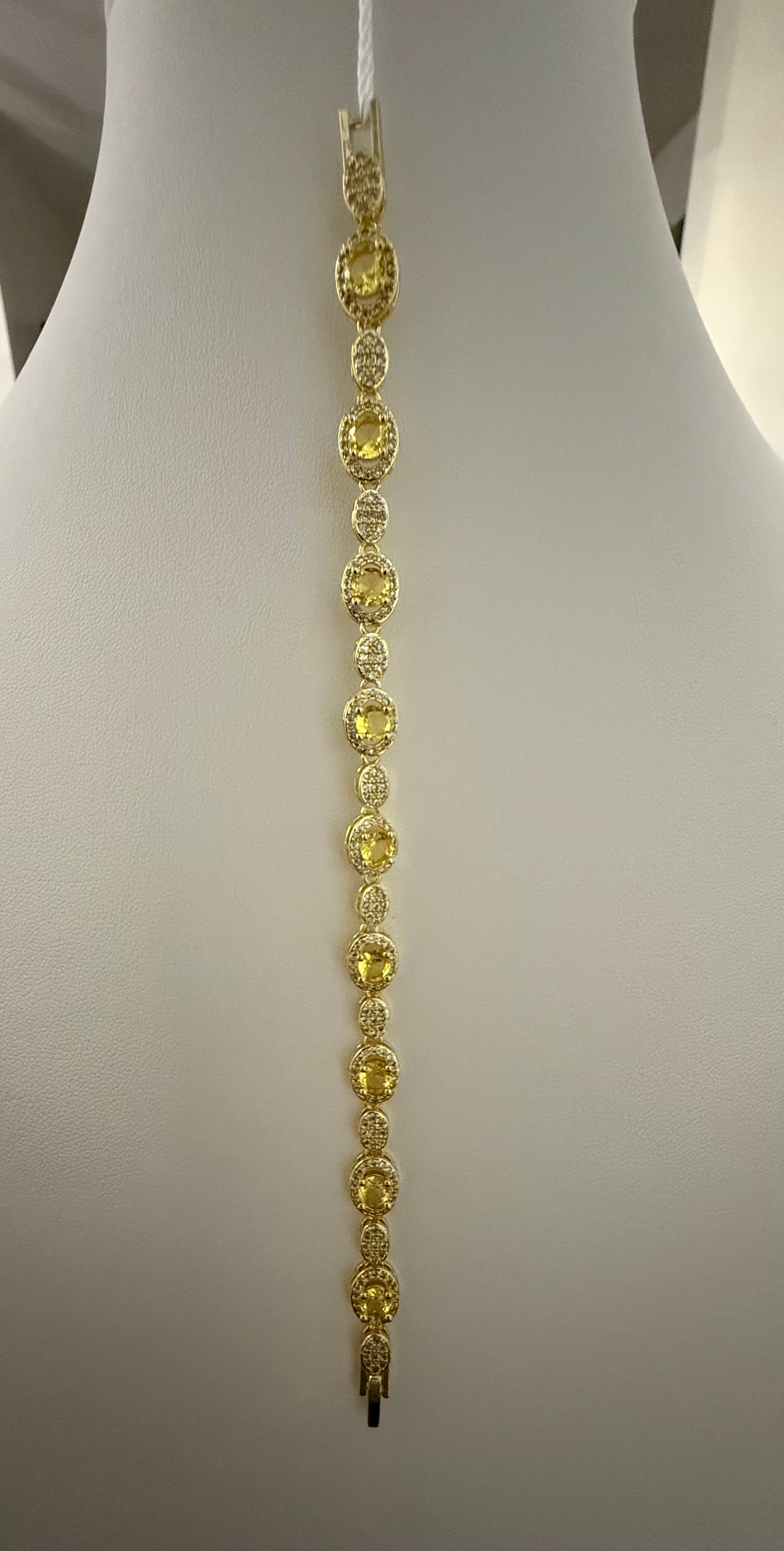 Golden Yellow Oval Crystal Halo Tennis Bracelet for Women – Gold Tone with Jewelry Gift Box 7071
