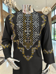 Medium Luqmaan Boutique Black Shesha Embroidery Parahan Tunban Set – Premium Afghan Traditional Wear