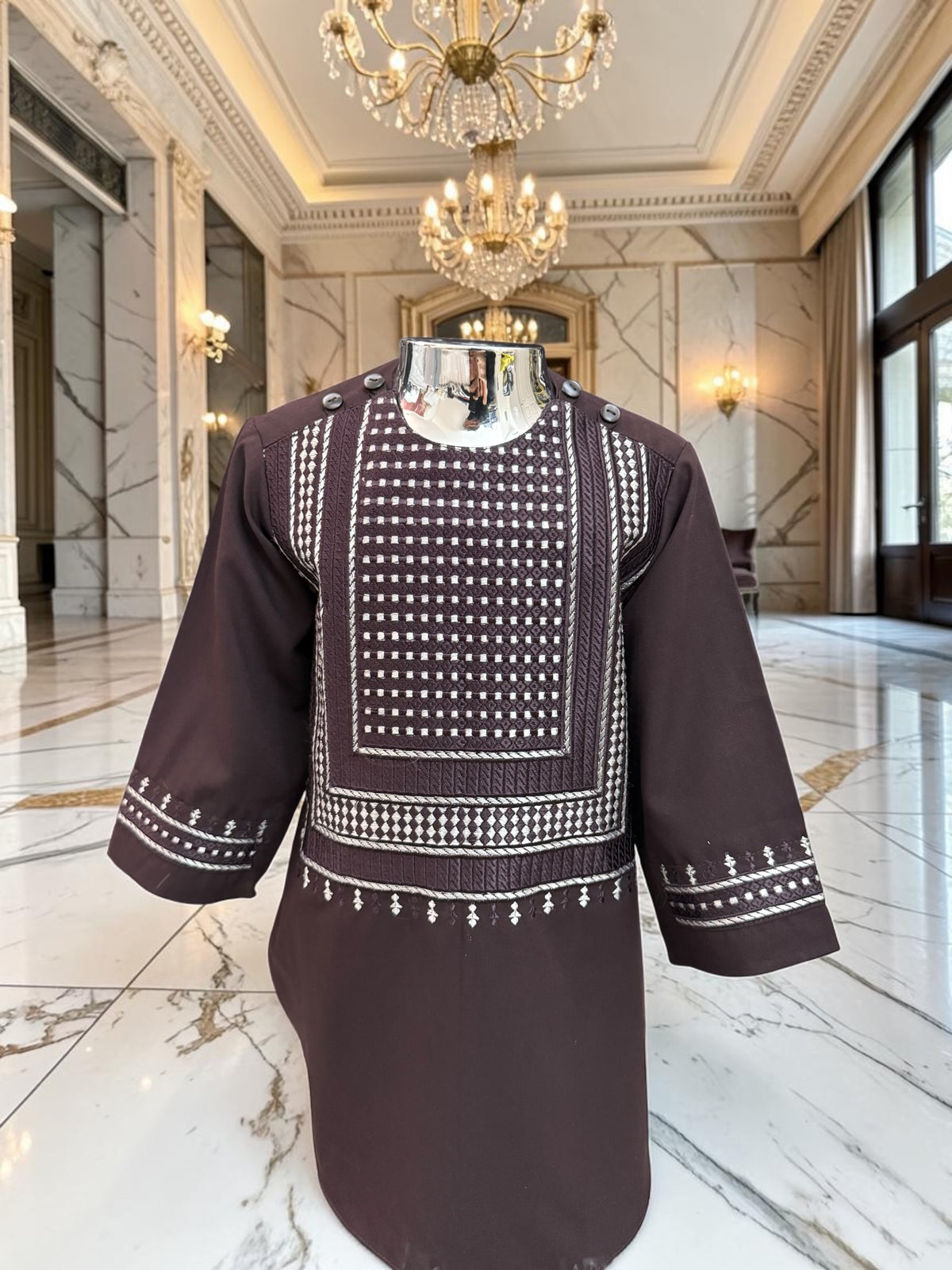 Deep Plum Kids Afghan Parahan Tunban Set – Premium Embroidered Traditional Afghan Outfit for Boys (Ages 1–12 Years) Design #24