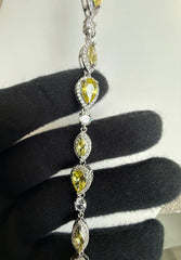 Yellow Pear Cut Crystal Halo Bracelet – Silver Tone Elegant Statement Jewelry 7099
