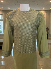 Olive Green Afghan Parahan Tunban for Men with Machine Khamakdozi – Medium