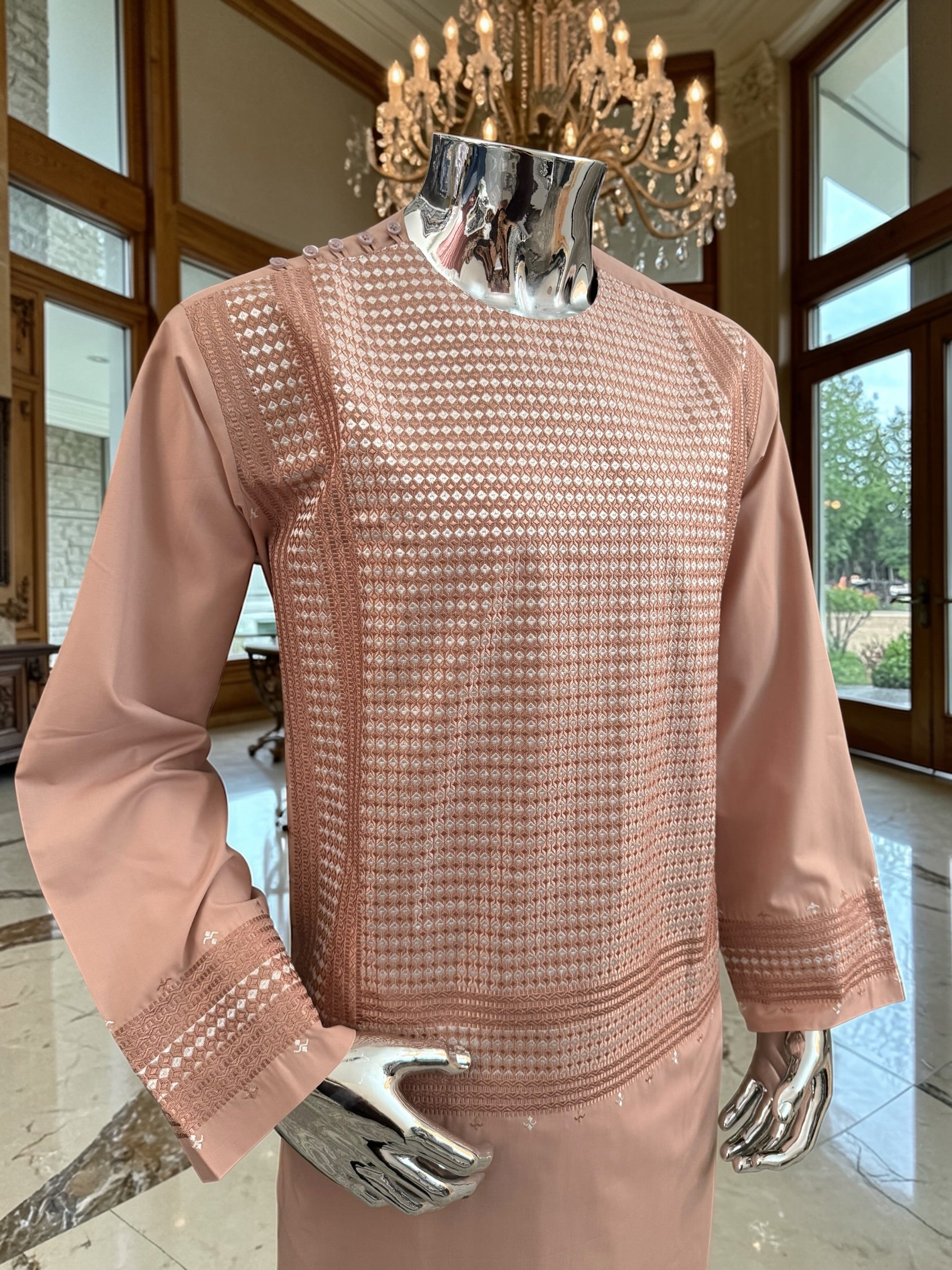 XL Rosewood Afghan Kameez – Premium Fabric with High-Quality Matching Embroidery
