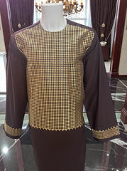 Traditional Afghan Parahan Tunban with Patterned Front Panel – Dark Burgundy – XL