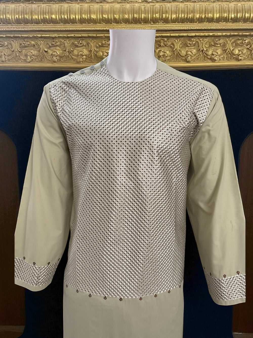 Men’s Light Beige Kameez with Embroidery