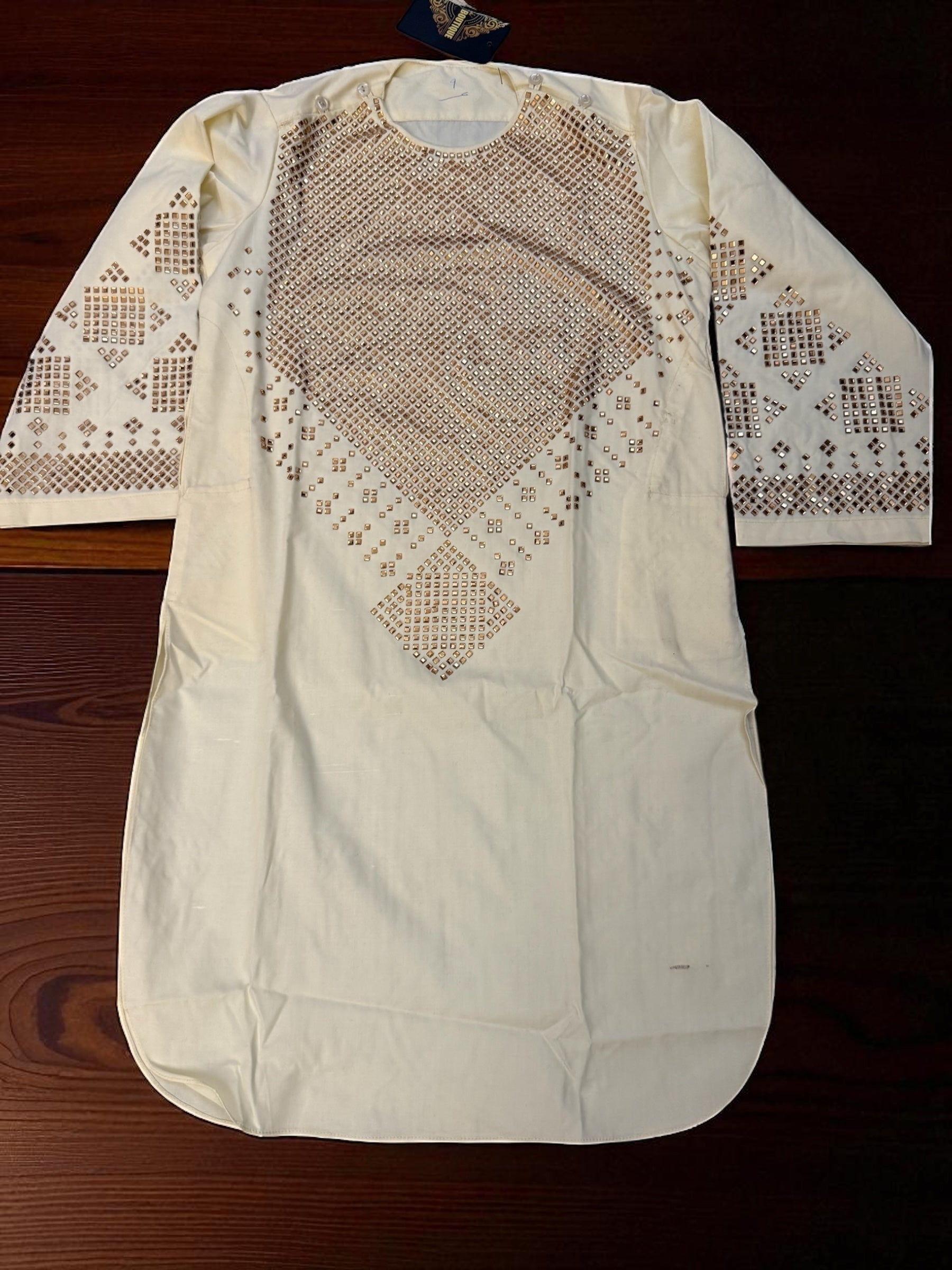 Kids age 7-9 yr old Afghan clothes for kids ivory/gold