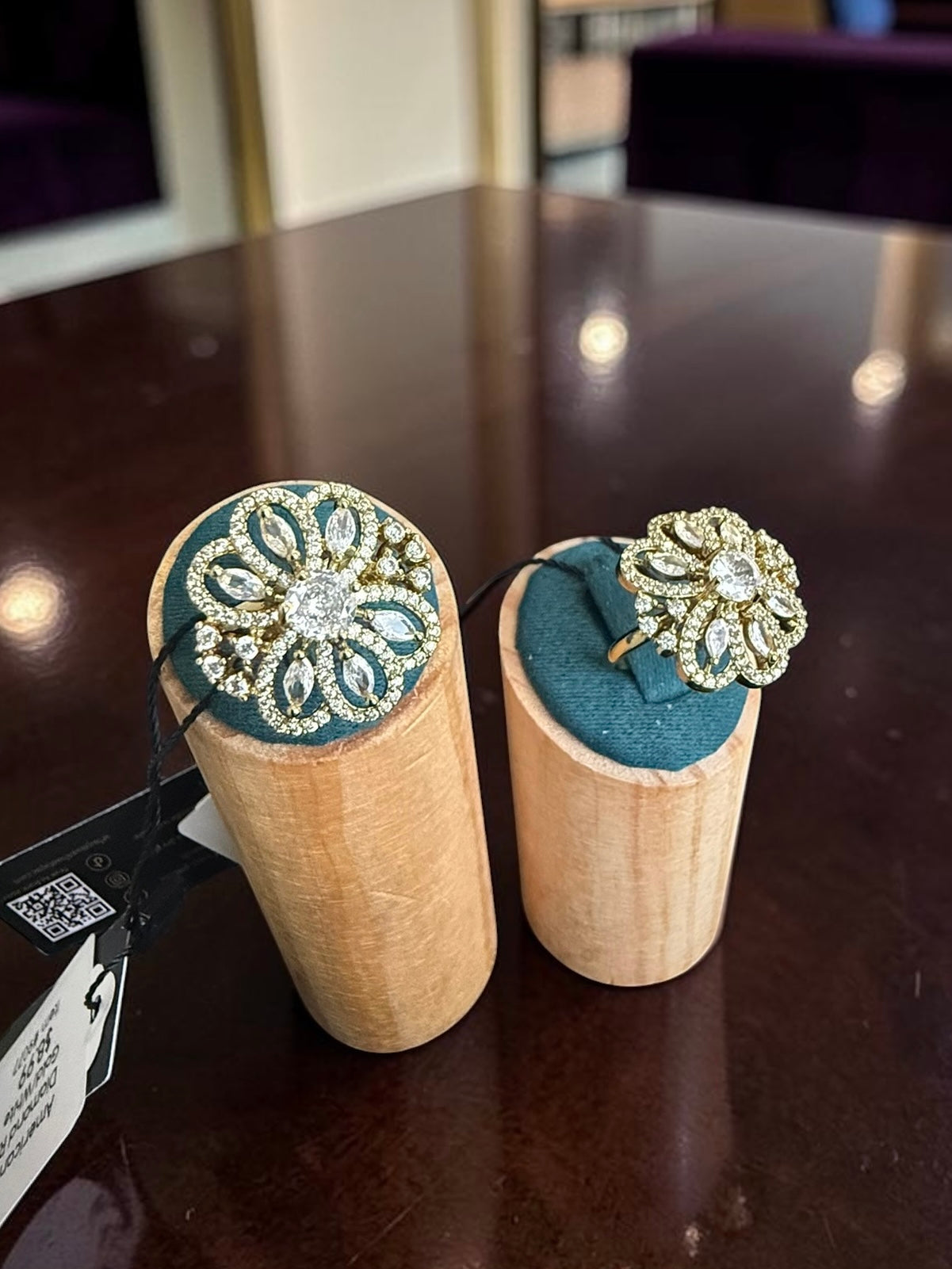 Adjustable American Diamond Floral Statement Ring | Gold-Tone Brass | 6 Color Options | Gift Box Included | Indian Pakistani Afghan Jewelry