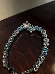 Blue & Clear Crystal Star Bracelet – Silver-Tone Celestial Tennis Bracelet for Women 7070