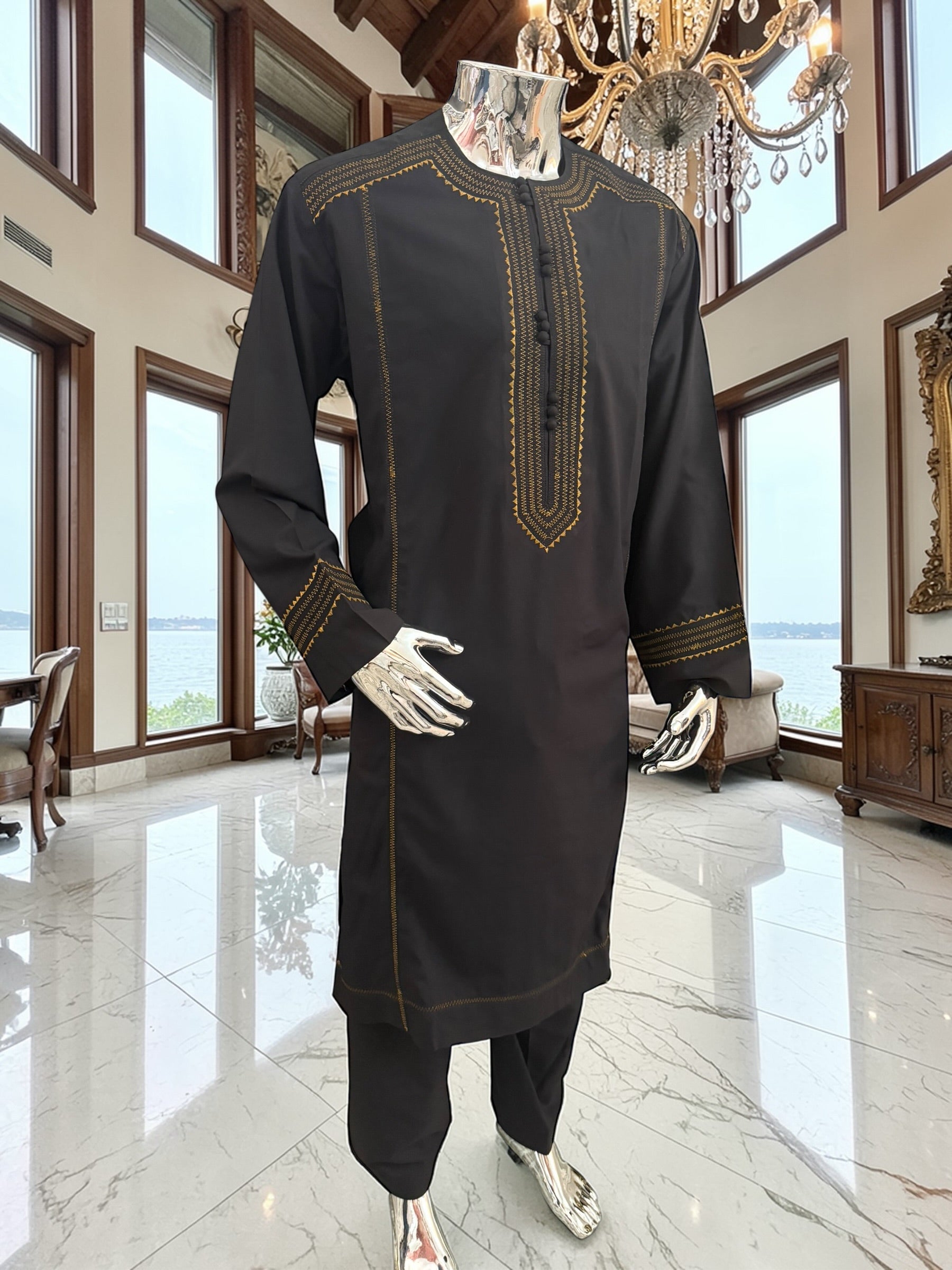 Large Afghan Parahan Tunban with Traditional Embroidery – Black
